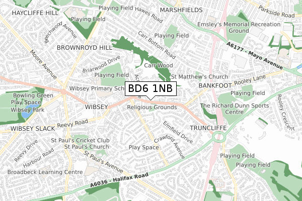 BD6 1NB map - small scale - OS Open Zoomstack (Ordnance Survey)