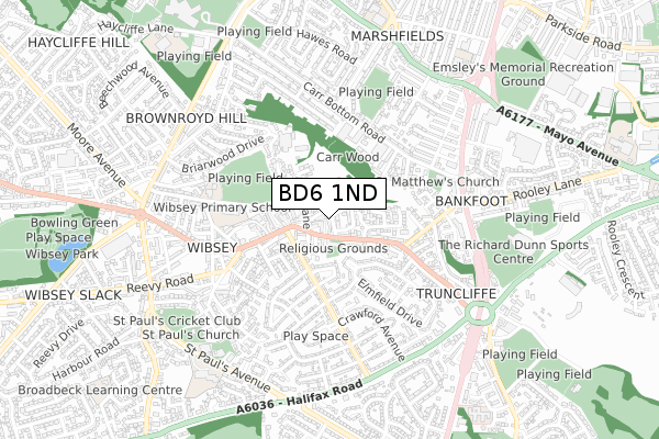 BD6 1ND map - small scale - OS Open Zoomstack (Ordnance Survey)