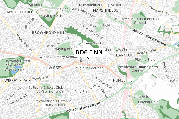 BD6 1NN map - small scale - OS Open Zoomstack (Ordnance Survey)