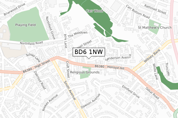 BD6 1NW map - large scale - OS Open Zoomstack (Ordnance Survey)