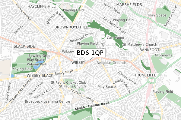 BD6 1QP map - small scale - OS Open Zoomstack (Ordnance Survey)