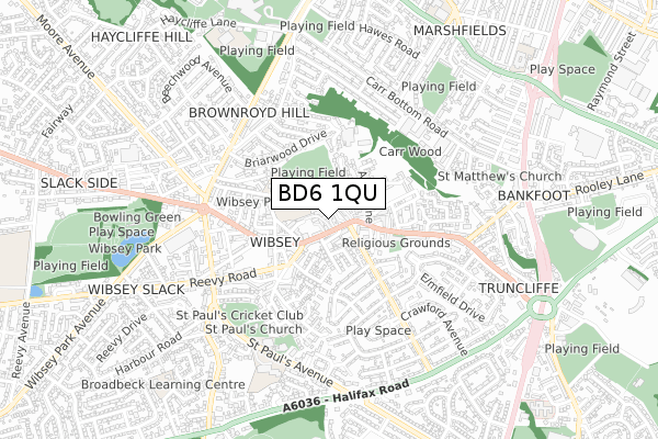 BD6 1QU map - small scale - OS Open Zoomstack (Ordnance Survey)