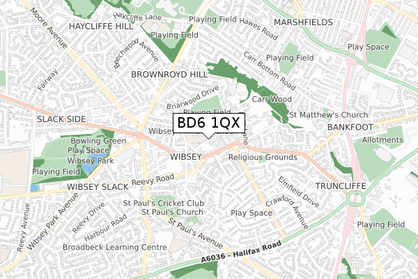 BD6 1QX map - small scale - OS Open Zoomstack (Ordnance Survey)