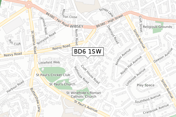 BD6 1SW map - large scale - OS Open Zoomstack (Ordnance Survey)