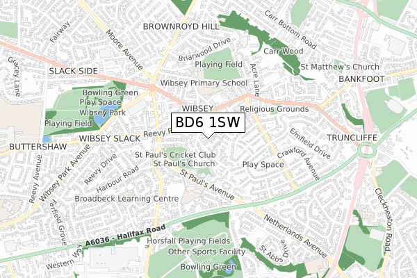 BD6 1SW map - small scale - OS Open Zoomstack (Ordnance Survey)