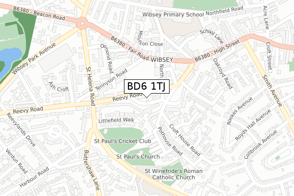 BD6 1TJ map - large scale - OS Open Zoomstack (Ordnance Survey)