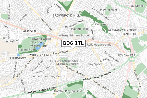 BD6 1TL map - small scale - OS Open Zoomstack (Ordnance Survey)