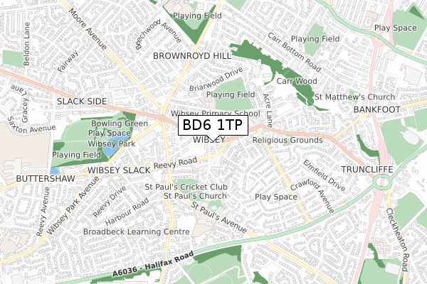 BD6 1TP map - small scale - OS Open Zoomstack (Ordnance Survey)