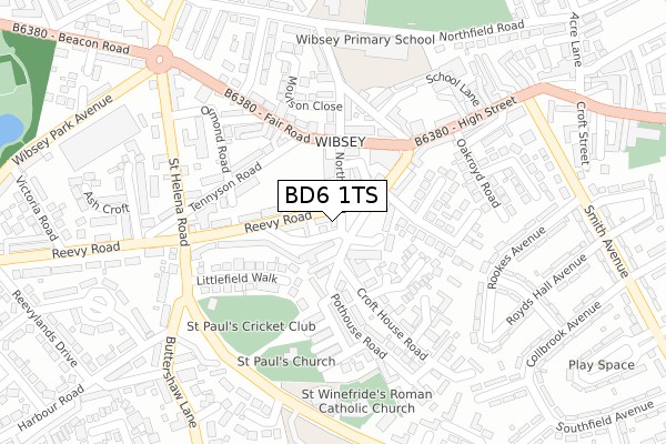 BD6 1TS map - large scale - OS Open Zoomstack (Ordnance Survey)