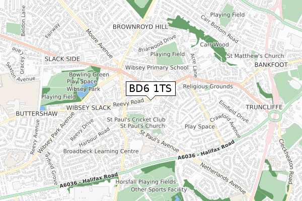 BD6 1TS map - small scale - OS Open Zoomstack (Ordnance Survey)