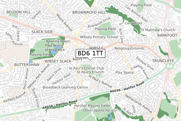 BD6 1TT map - small scale - OS Open Zoomstack (Ordnance Survey)