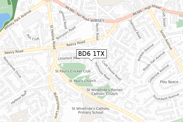 BD6 1TX map - large scale - OS Open Zoomstack (Ordnance Survey)