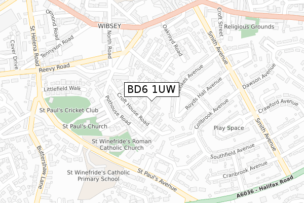 BD6 1UW map - large scale - OS Open Zoomstack (Ordnance Survey)