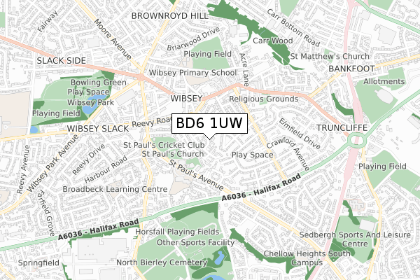 BD6 1UW map - small scale - OS Open Zoomstack (Ordnance Survey)