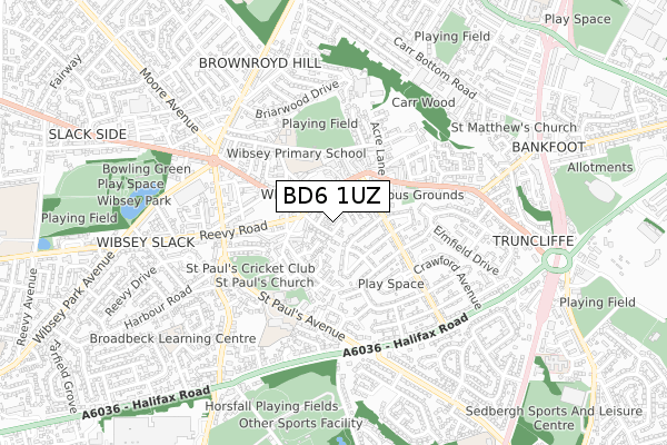 BD6 1UZ map - small scale - OS Open Zoomstack (Ordnance Survey)