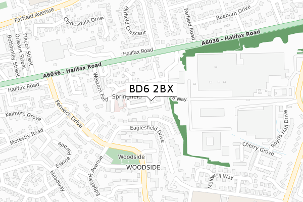 BD6 2BX map - large scale - OS Open Zoomstack (Ordnance Survey)