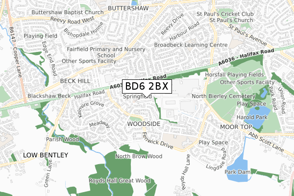 BD6 2BX map - small scale - OS Open Zoomstack (Ordnance Survey)