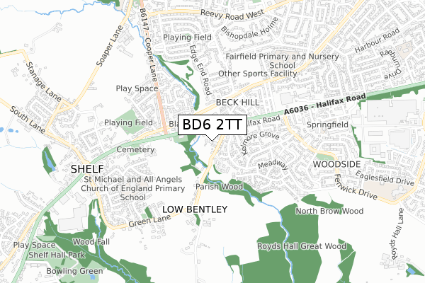 BD6 2TT map - small scale - OS Open Zoomstack (Ordnance Survey)