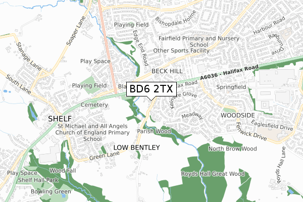 BD6 2TX map - small scale - OS Open Zoomstack (Ordnance Survey)