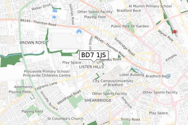 BD7 1JS map - small scale - OS Open Zoomstack (Ordnance Survey)