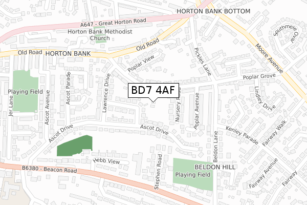 BD7 4AF map - large scale - OS Open Zoomstack (Ordnance Survey)