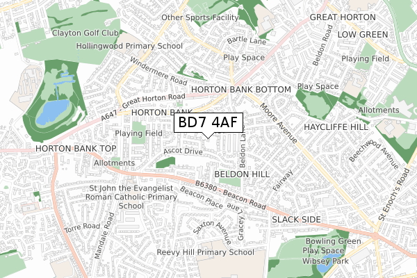 BD7 4AF map - small scale - OS Open Zoomstack (Ordnance Survey)