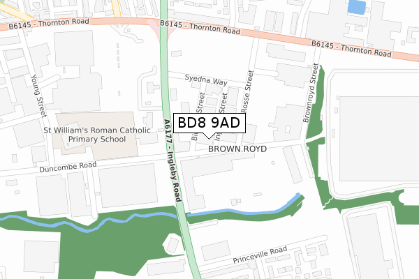 BD8 9AD map - large scale - OS Open Zoomstack (Ordnance Survey)