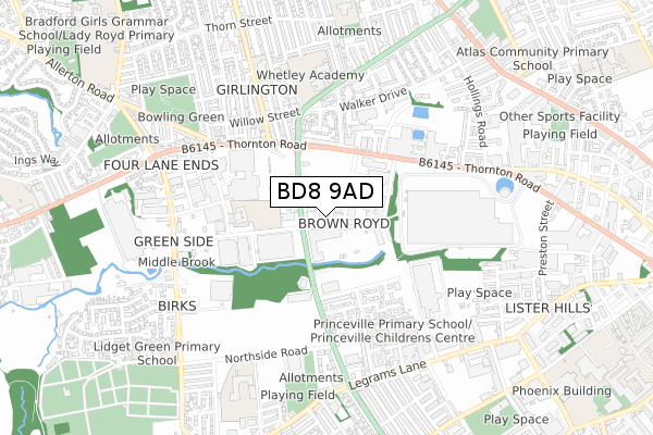 BD8 9AD map - small scale - OS Open Zoomstack (Ordnance Survey)