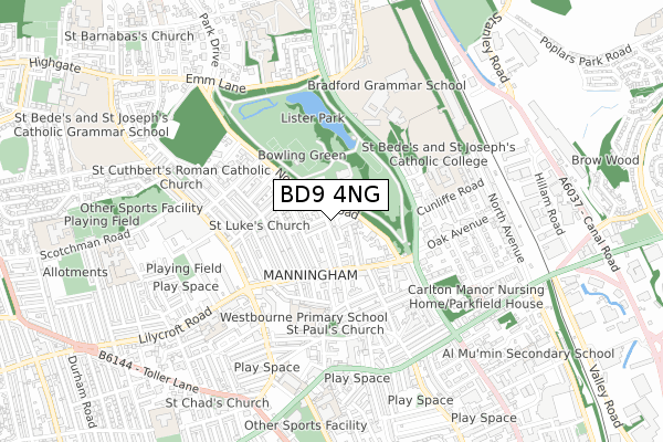 BD9 4NG map - small scale - OS Open Zoomstack (Ordnance Survey)