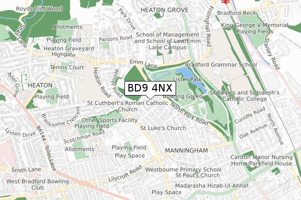 BD9 4NX map - small scale - OS Open Zoomstack (Ordnance Survey)