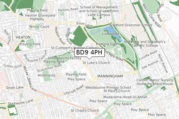 BD9 4PH map - small scale - OS Open Zoomstack (Ordnance Survey)