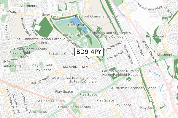 BD9 4PY map - small scale - OS Open Zoomstack (Ordnance Survey)