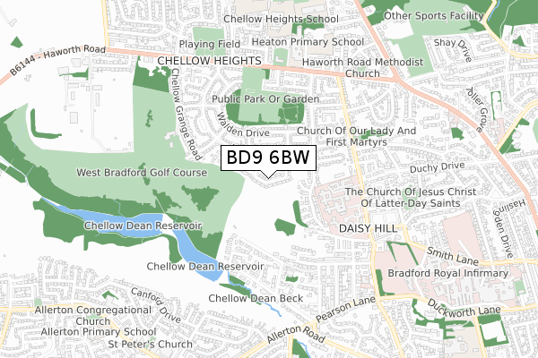 BD9 6BW map - small scale - OS Open Zoomstack (Ordnance Survey)