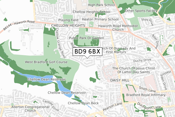 BD9 6BX map - small scale - OS Open Zoomstack (Ordnance Survey)