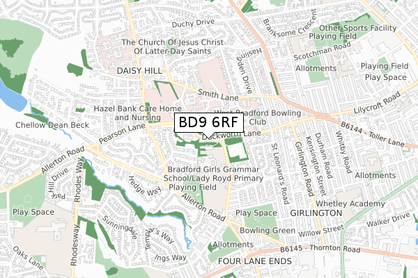 BD9 6RF map - small scale - OS Open Zoomstack (Ordnance Survey)