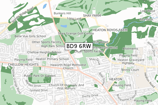 BD9 6RW map - small scale - OS Open Zoomstack (Ordnance Survey)