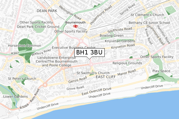 BH1 3BU map - small scale - OS Open Zoomstack (Ordnance Survey)