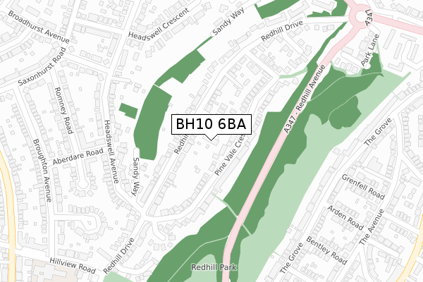 BH10 6BA map - large scale - OS Open Zoomstack (Ordnance Survey)