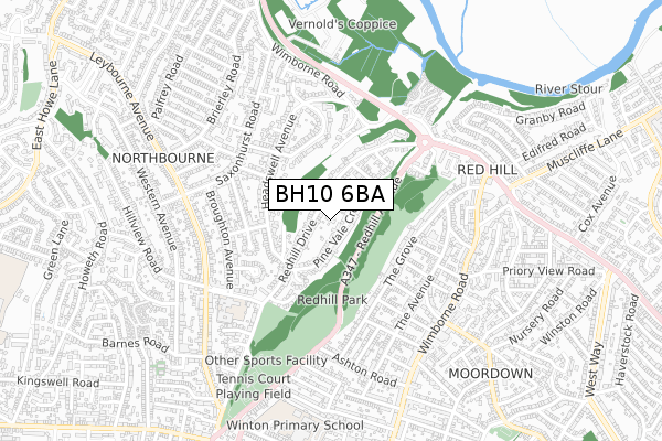 BH10 6BA map - small scale - OS Open Zoomstack (Ordnance Survey)