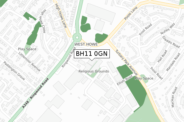 BH11 0GN map - large scale - OS Open Zoomstack (Ordnance Survey)