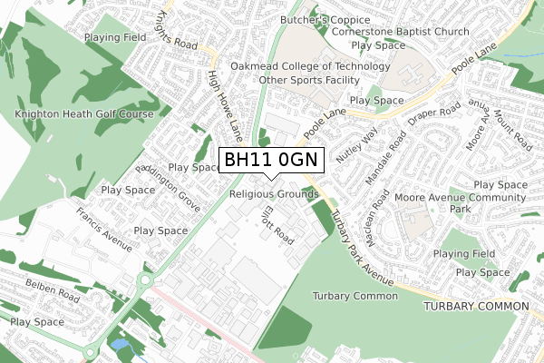 BH11 0GN map - small scale - OS Open Zoomstack (Ordnance Survey)