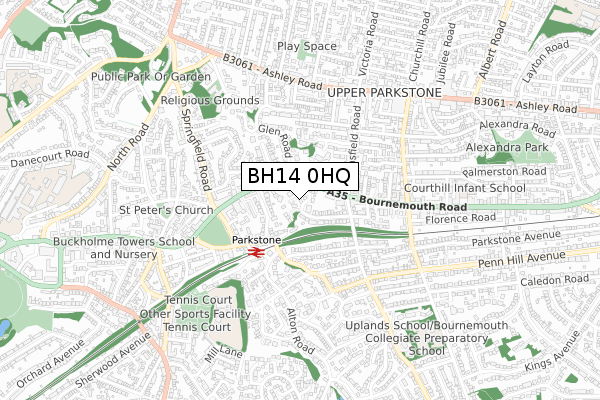 BH14 0HQ map - small scale - OS Open Zoomstack (Ordnance Survey)