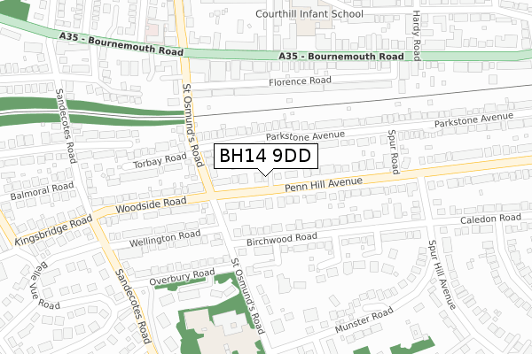 BH14 9DD map - large scale - OS Open Zoomstack (Ordnance Survey)