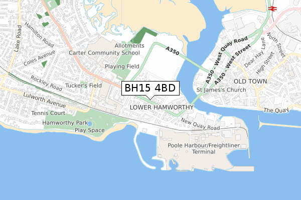 BH15 4BD map - small scale - OS Open Zoomstack (Ordnance Survey)