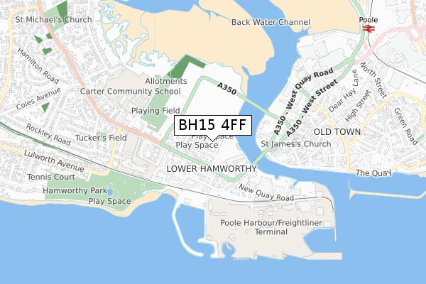 BH15 4FF map - small scale - OS Open Zoomstack (Ordnance Survey)