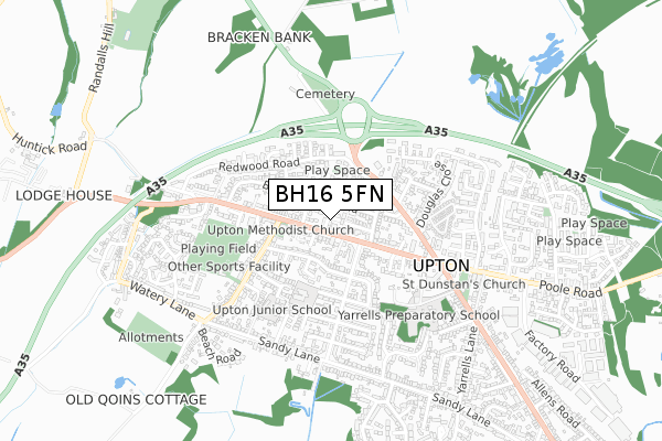 BH16 5FN map - small scale - OS Open Zoomstack (Ordnance Survey)