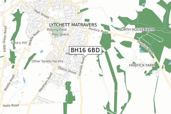 BH16 6BD map - small scale - OS Open Zoomstack (Ordnance Survey)