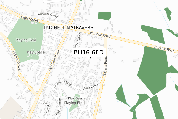 BH16 6FD map - large scale - OS Open Zoomstack (Ordnance Survey)