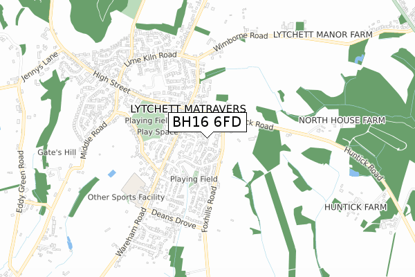 BH16 6FD map - small scale - OS Open Zoomstack (Ordnance Survey)