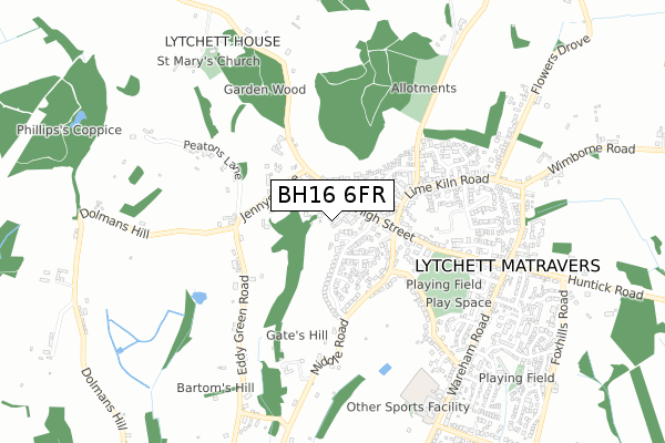 BH16 6FR map - small scale - OS Open Zoomstack (Ordnance Survey)